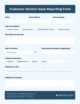 Free  Template: Customer Service Form Template