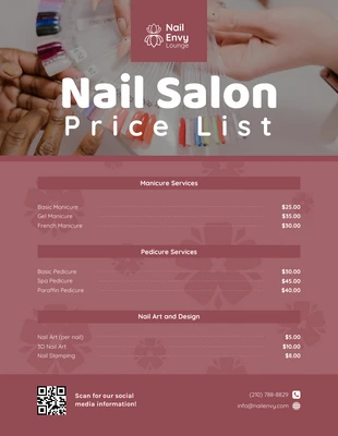 Free  Template: Envy Nail Art Salon Price List Template