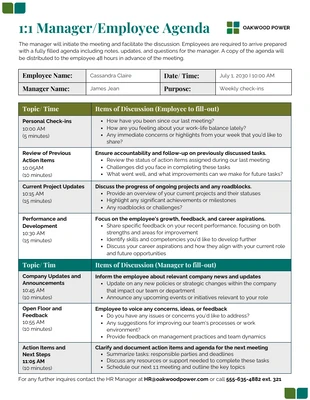 premium  Template: Company 1:1 Manager Employee Agenda Template