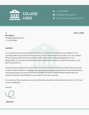 Free  Template: Broken White And Green Teal Simple Professional College Letterhead