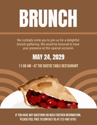 Free  Template: Brown Simple Modern Illustration Pie Restaurant Brunch Invitation