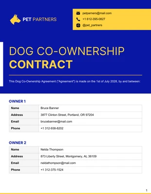 Free  Template: Dog Co-Ownership Contract Template