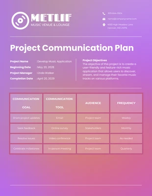 Free  Template: Gradient Music Project Communication Plan Template