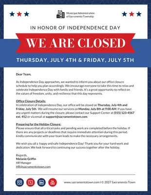 business  Template: Independence Day Closure Notice Email Newsletter Template