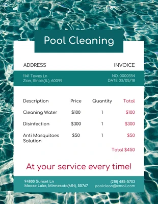 Free  Template: Pool Service Cleaning Invoice Template