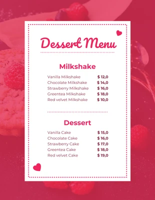 Free  Template: Magenta Simple Photo Dessert Menu