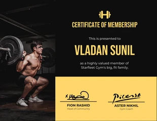 Free  Template: Black Yellow Simple Design Gym Fitness Sport Certificate Template