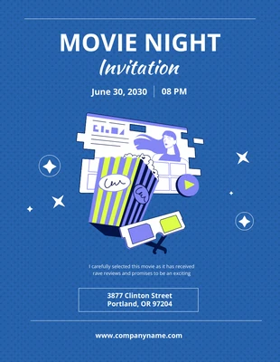 Free  Template: Blue Minimalist Cinema Movie Night Invitation