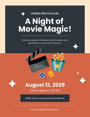 Free  Template: Orange and Black Line Cinema Movie Night Invitation