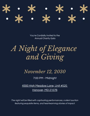 Free  Template: Dark Blue And Gold Gala Invitation