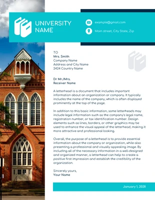 Free  Template: White Blue Modern Professional University Letterhead Template