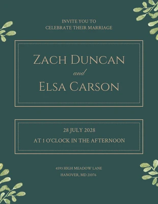 Free  Template: Green Leaf Wedding Reception