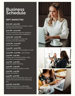 Free  Template: Simple Dark Grey Business Schedule Template