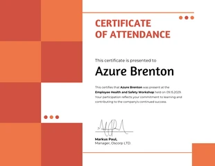 premium  Template: Red Orange Attendance Certificate Template