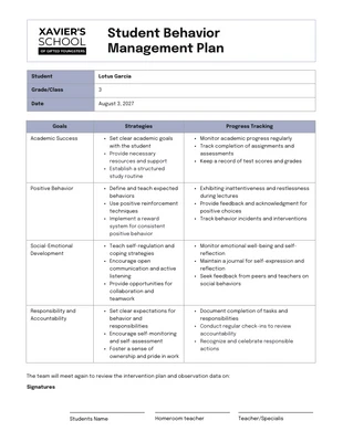 Free  Template: Student Behavior Plan Template