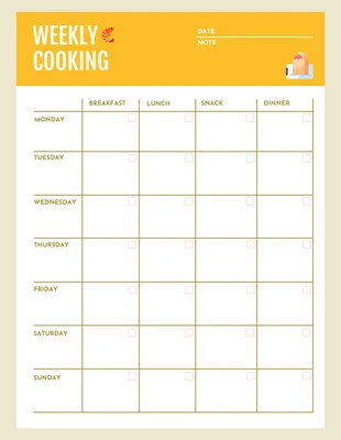 Free  Template: Yellow Beige Weekly Cooking Schedule List Template