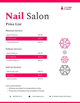 premium  Template: Exclusive Nail Salon Price List Template