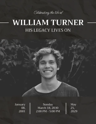 Free  Template: Black And White Minimalist Texture Celebration of Life Invitation