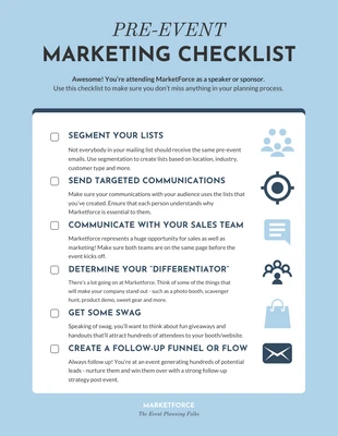 premium interactive Template: Pre-Event Marketing Checklist Task List Checklist Template