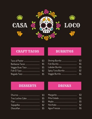 Free  Template: Black And Pink Minimalist Mexican Menu