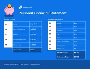 Free  Template: Personal Income Financial Statement Template