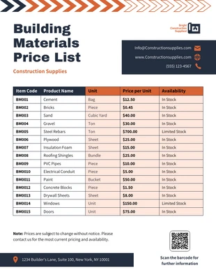 premium interactive Template: Building Materials Price List Template