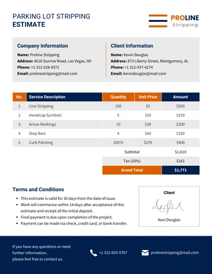 Free  Template: Parking Lot Striping Estimate Template