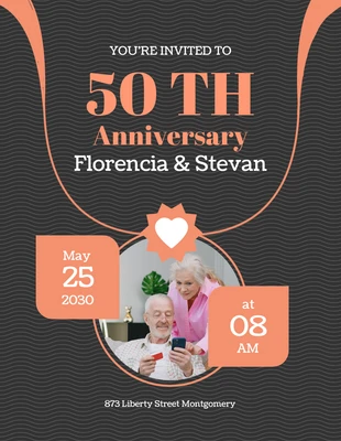 Free  Template: Dark And Orang Simple Pattern 50th Anniversary Invitation