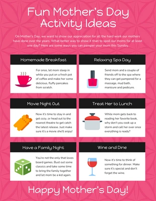 Free  Template: Mother's Day Activities Ideas For Adults Infographic Template