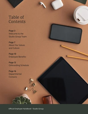 business  Template: Workspace Employee Handbook Table of Contents Template