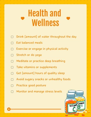 Free interactive Template: Yellow Simple Health And Wellness Daily Checklist Template