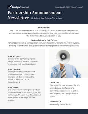 Free  Template: New Partnership Announcement Newsletter Template