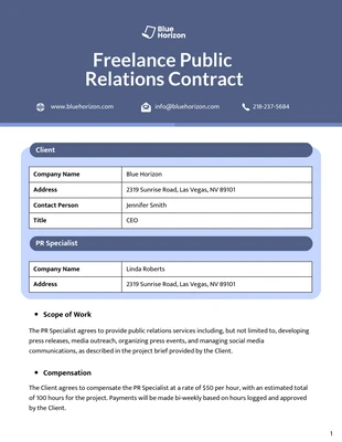 premium  Template: Freelance Public Relations Contract Template