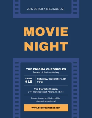 Free  Template: Movie Night Invitation Navy Blue And Yellow