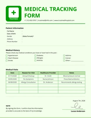 Free  Template: Medical Tracking Form Template