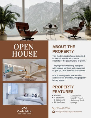 Free  Template: Brown Open House Flyer Template