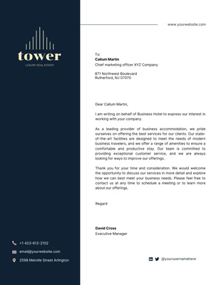 Free  Template: White and Dark Blue Minimalist Hotel Business Letterhead