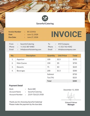 Free  Template: Buffet Caterers Bill Format Invoice Template