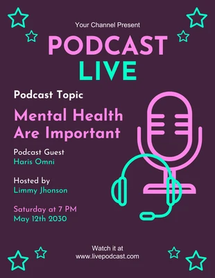 Free  Template: Mental Health Podcast Live Flyer Template