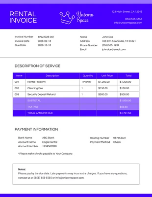 Free  Template: Blue Rental Property Management Invoice Template