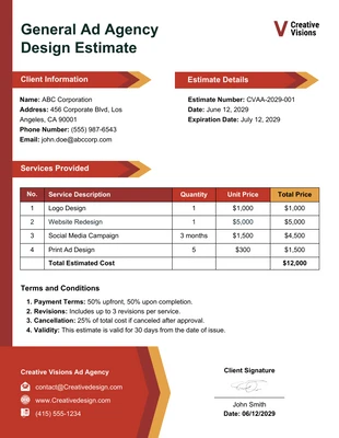 Free  Template: General Ad Agency Design Estimate Template