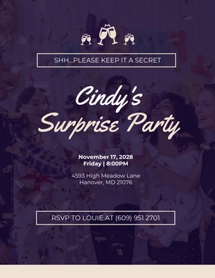 Free  Template: Dark Purple Minimalist Photo Surprise Party Invitation