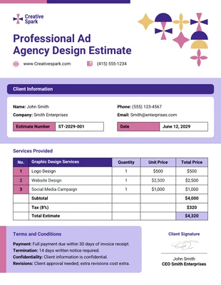 premium  Template: Professional Ad Agency Design Estimate Template