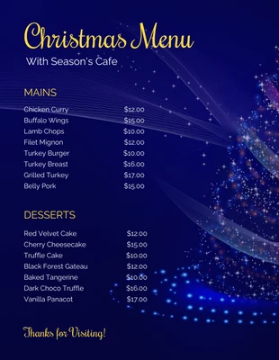 Free  Template: Night Themed Christmas Menu