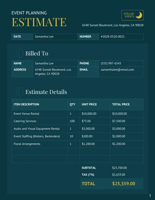 premium  Template: Event Planning Estimate Template