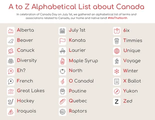 Free  Template: Canadian Alphabet List Infographic Template