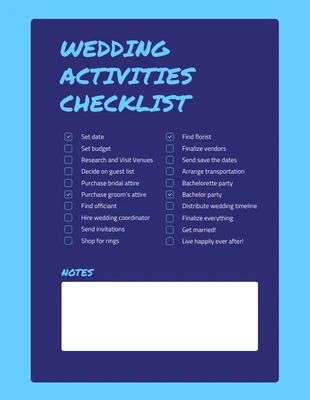 Free  Template: Blue Wedding Activities Checklist Template