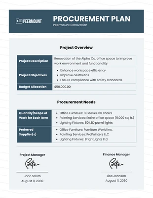 business  Template: Dark Blue Procurement Plan Template