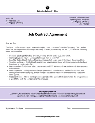 Free  Template: Job Contract Example Template