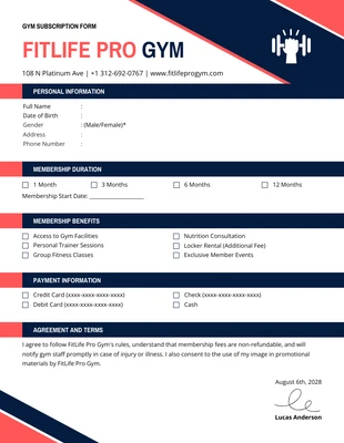 premium  Template: Gym Registration Form Template